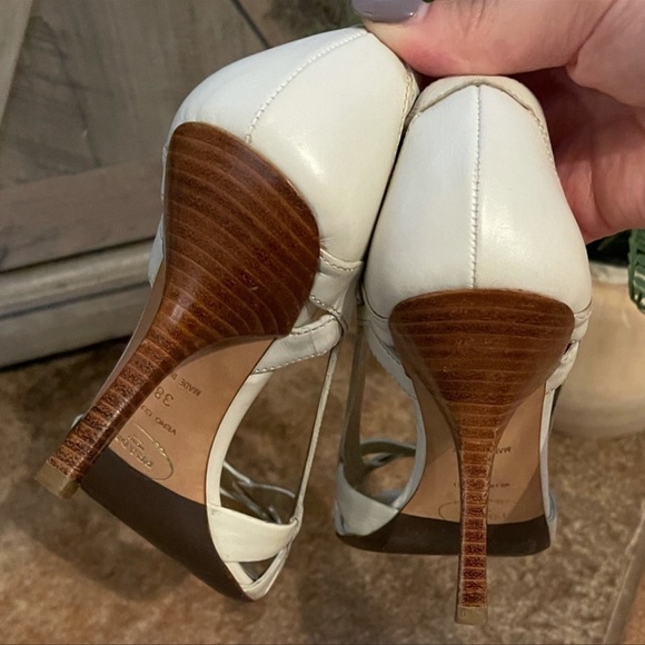 COPY - Prada Vintage White Leather Peep Toe Stacked Heels 38 - Picture 9 of 12